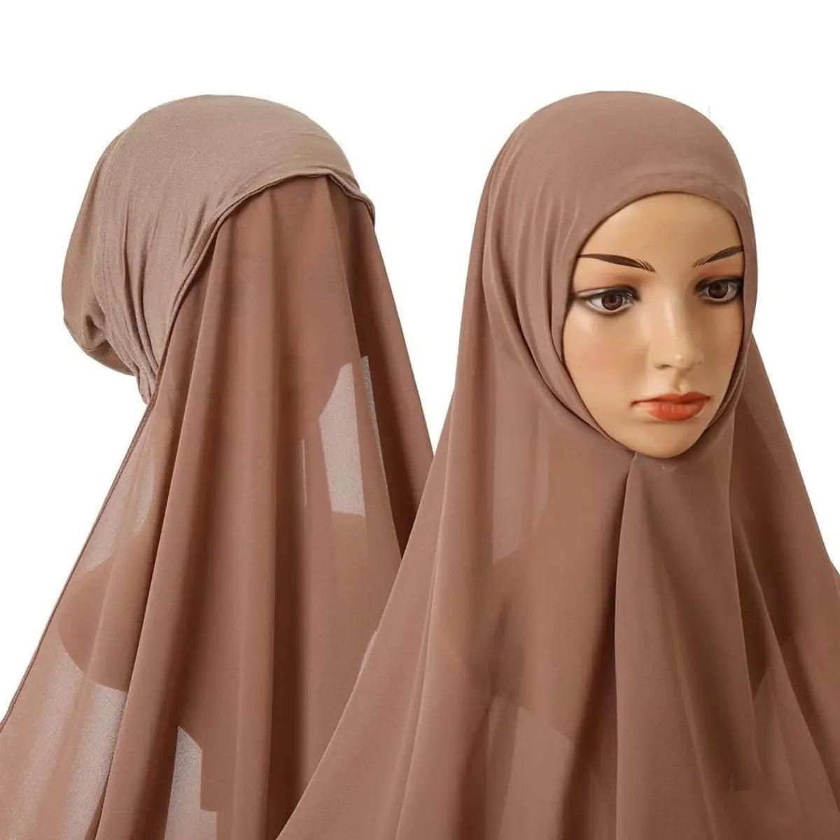 Hijab Instant en Mousseline avec Bonnet Intégré (MH004)
