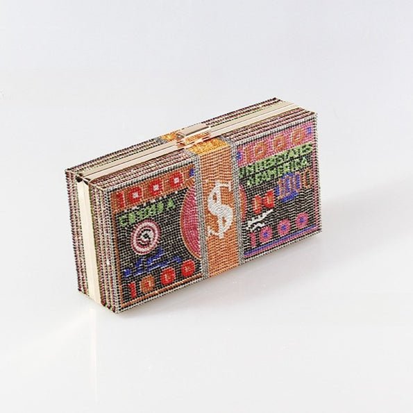 Sac de Soirée Pochette Glamour Entièrement Sertie de Strass Motif Dollar (MAC293)