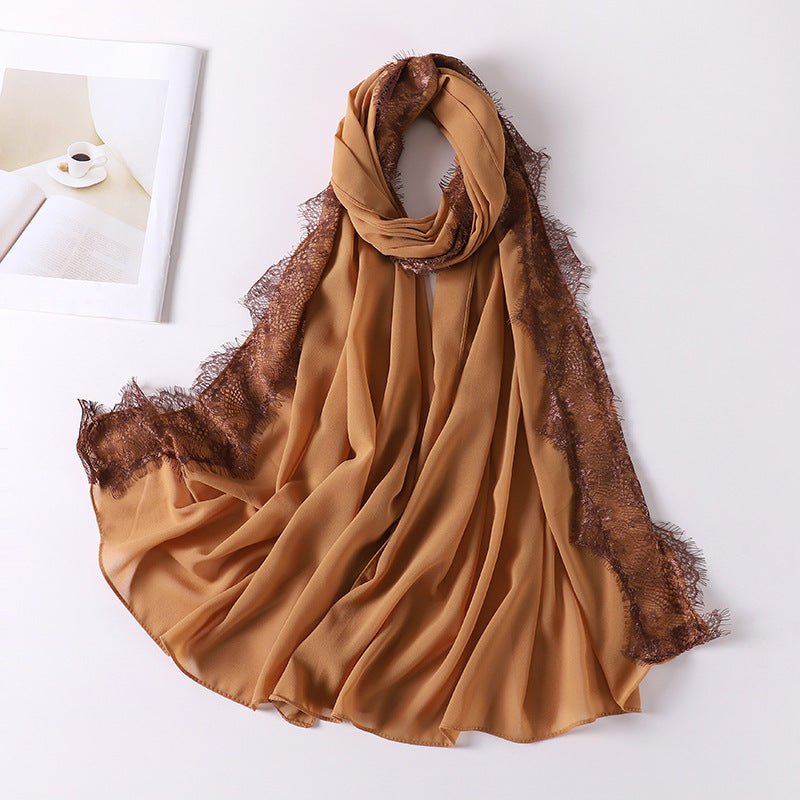 Hijab en mousseline avec perles et bordure en dentelle (MH218)