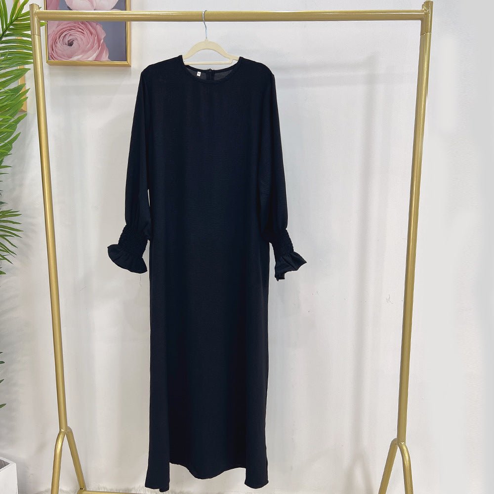 Abaya à Manches Élastiquées | Abaya Unie en Crêpe avec Manche Élastiquée (MA107)