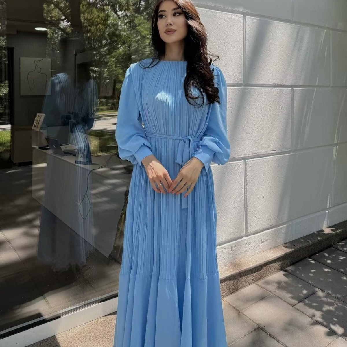 Robe Maxi Plissée à Volants (MS466)