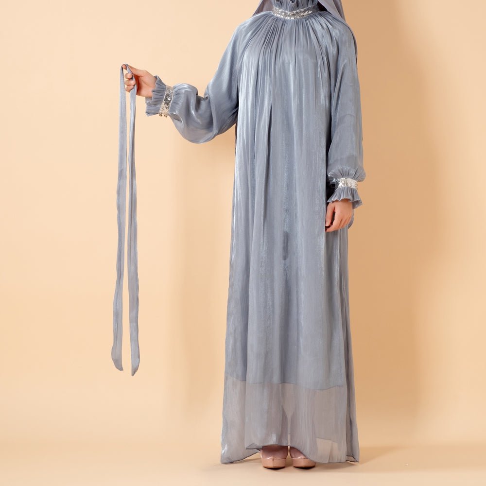 Abaya Élégante à Manchette Fleurie Brillante et Sequins | Abaya Brillante avec Sequins (MA140)