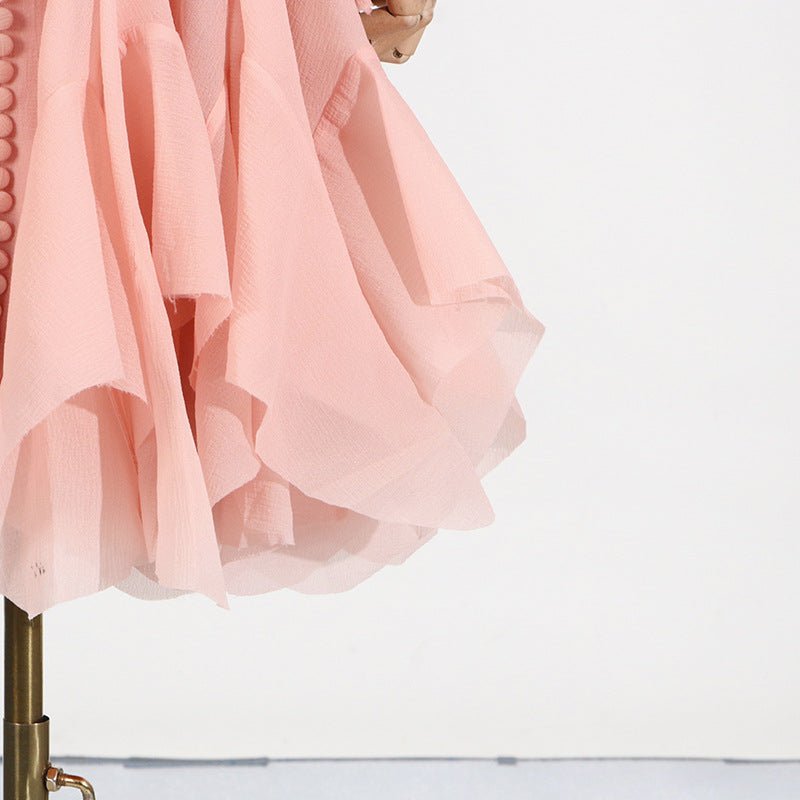 Robe à ourlet volanté avec manches transparentes (MS304)