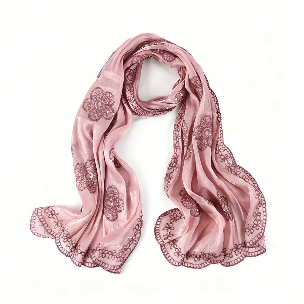 Écharpe Hijab Scintillante Brodée Fleurs (MH243)