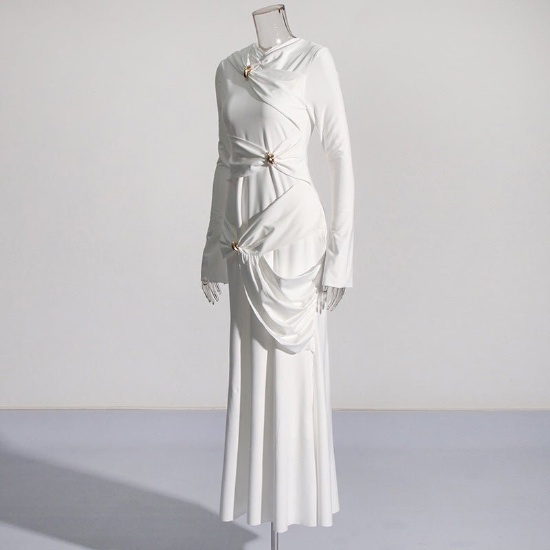 Robe Drapée avec Broches Bijoux (MS347)
