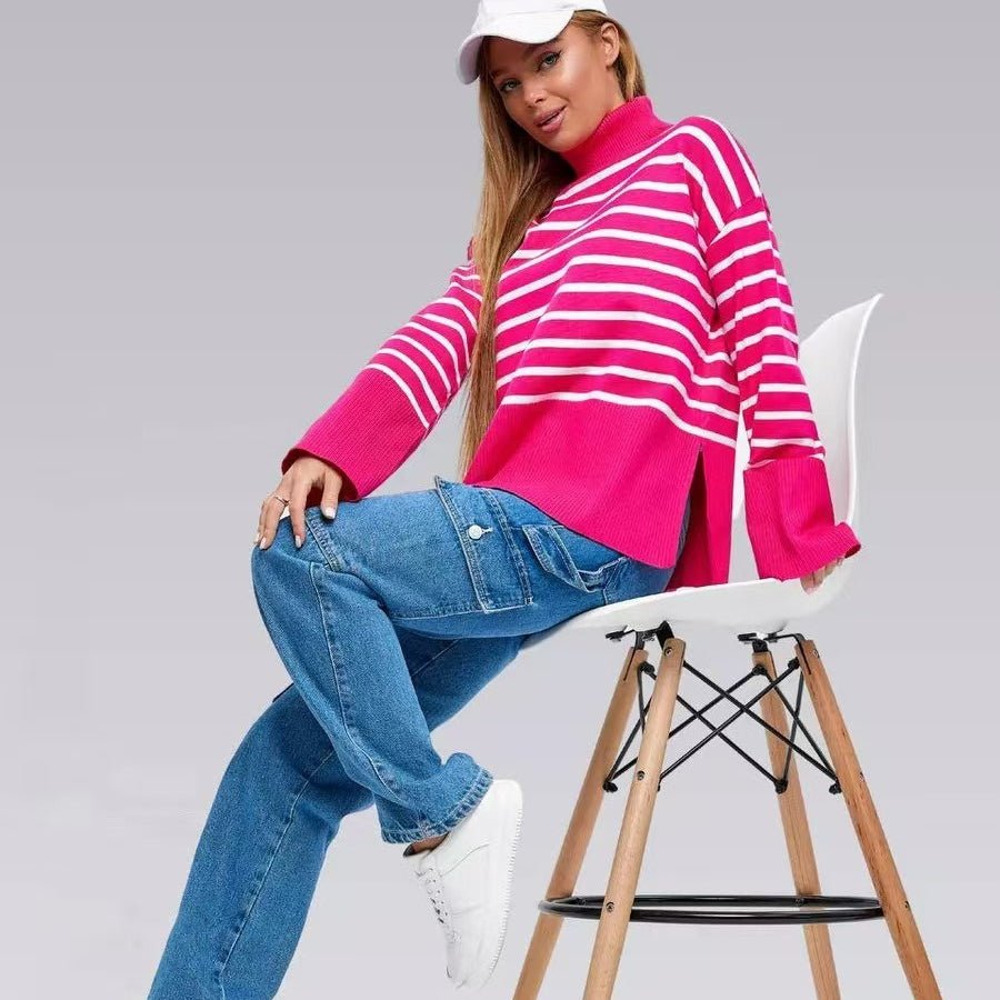 Pull Col Roulé Rayé | Pull Oversize Colorblock (MS252)