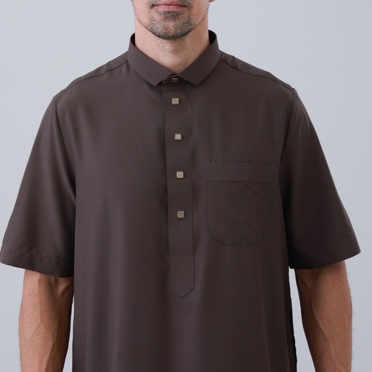 Thobe uni pour homme avec patte de boutonnage (MT038)