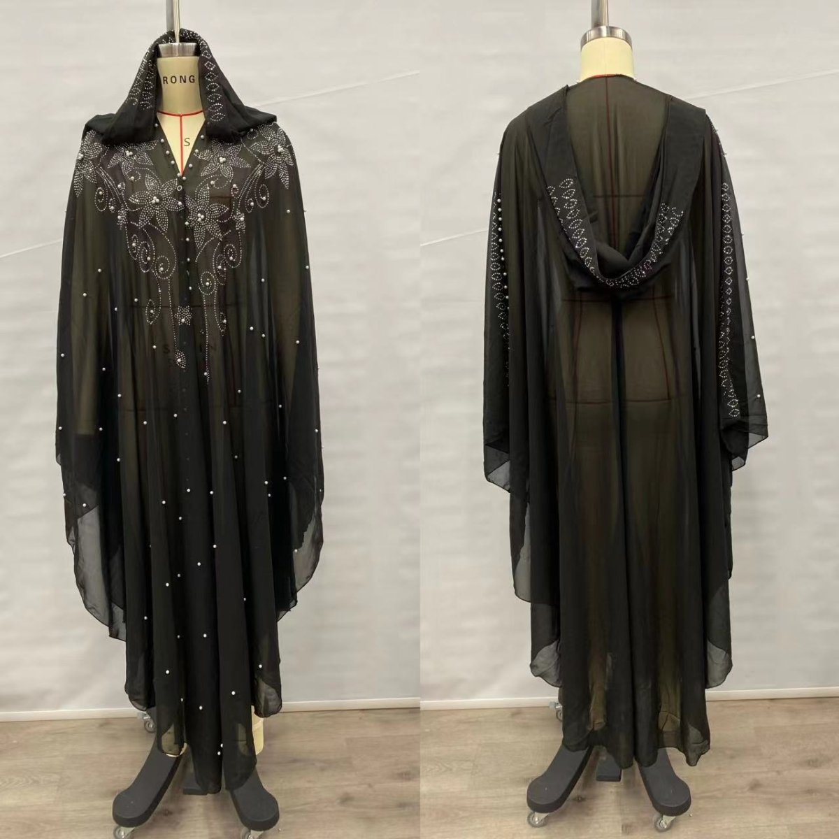 Cape Abaya à capuche ornée de cristaux et de perles (MA366)