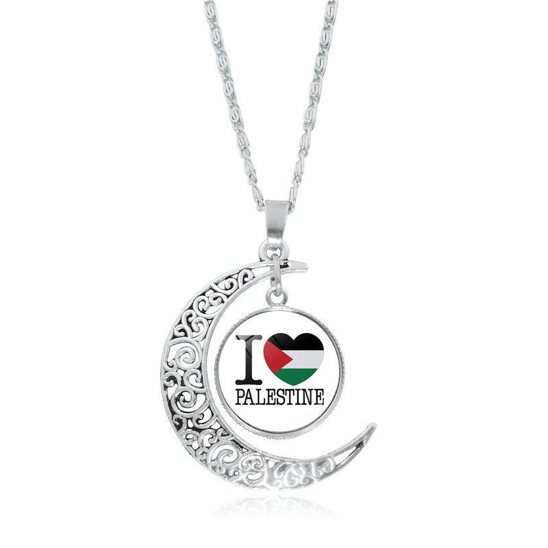 MAC077 Collier pendentif Lune évidée en argent, keffiyeh polyvalent pour femme