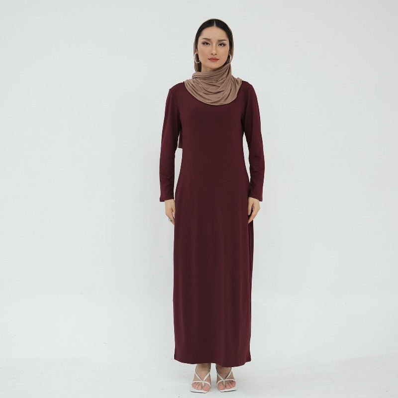 Robe de base essentielle en soie de lait ultra longue, douce et superposable | Robe maxi à enfiler, col rond (MA319)