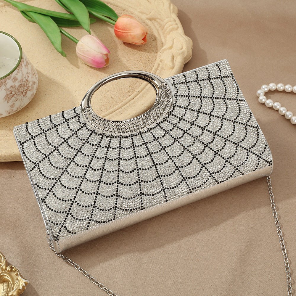 Sac Pochette Vintage à Grande Anse Circulaire Ornée de Strass Scintillants (MAC430)