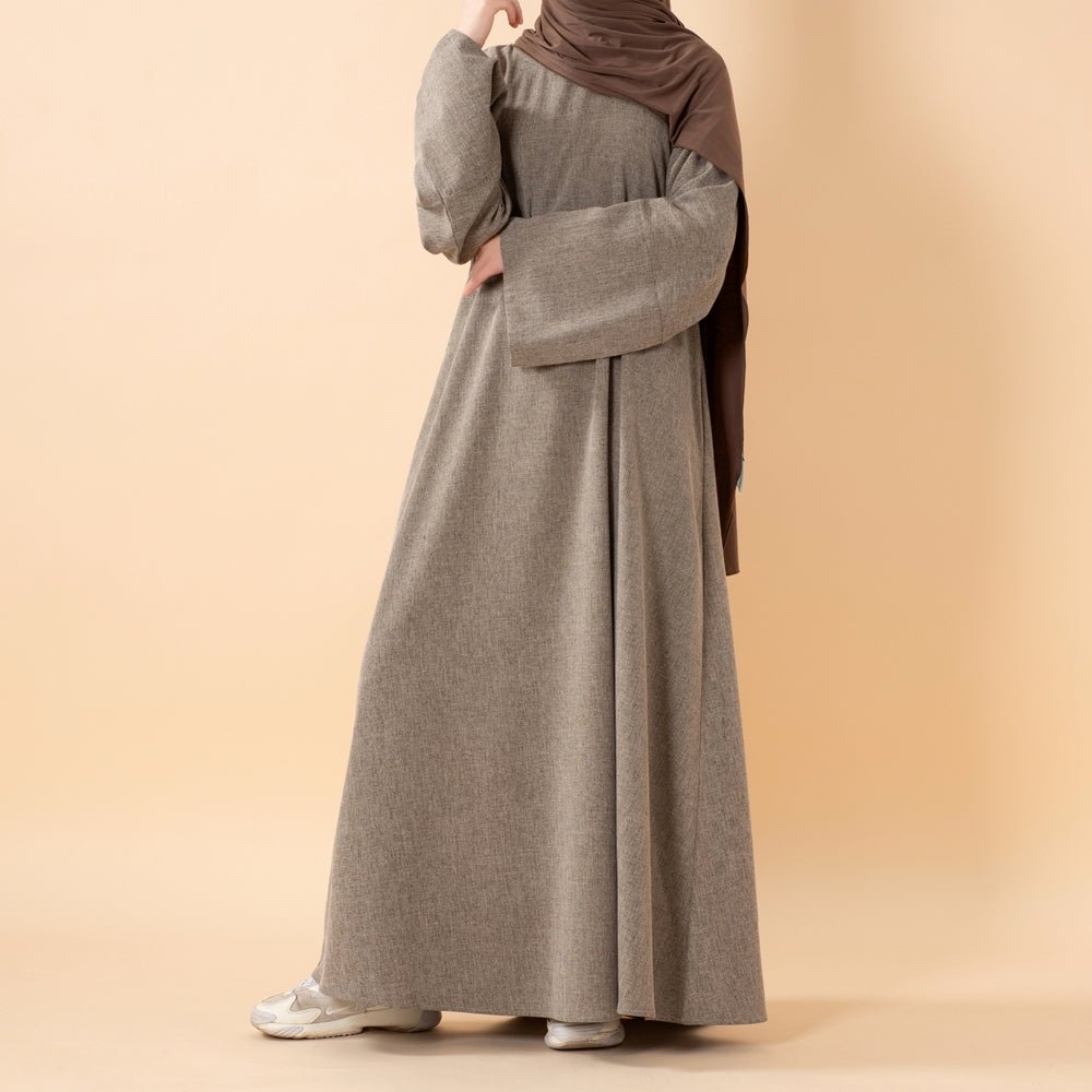 Abaya pull effet lin premium avec poches (MA341)