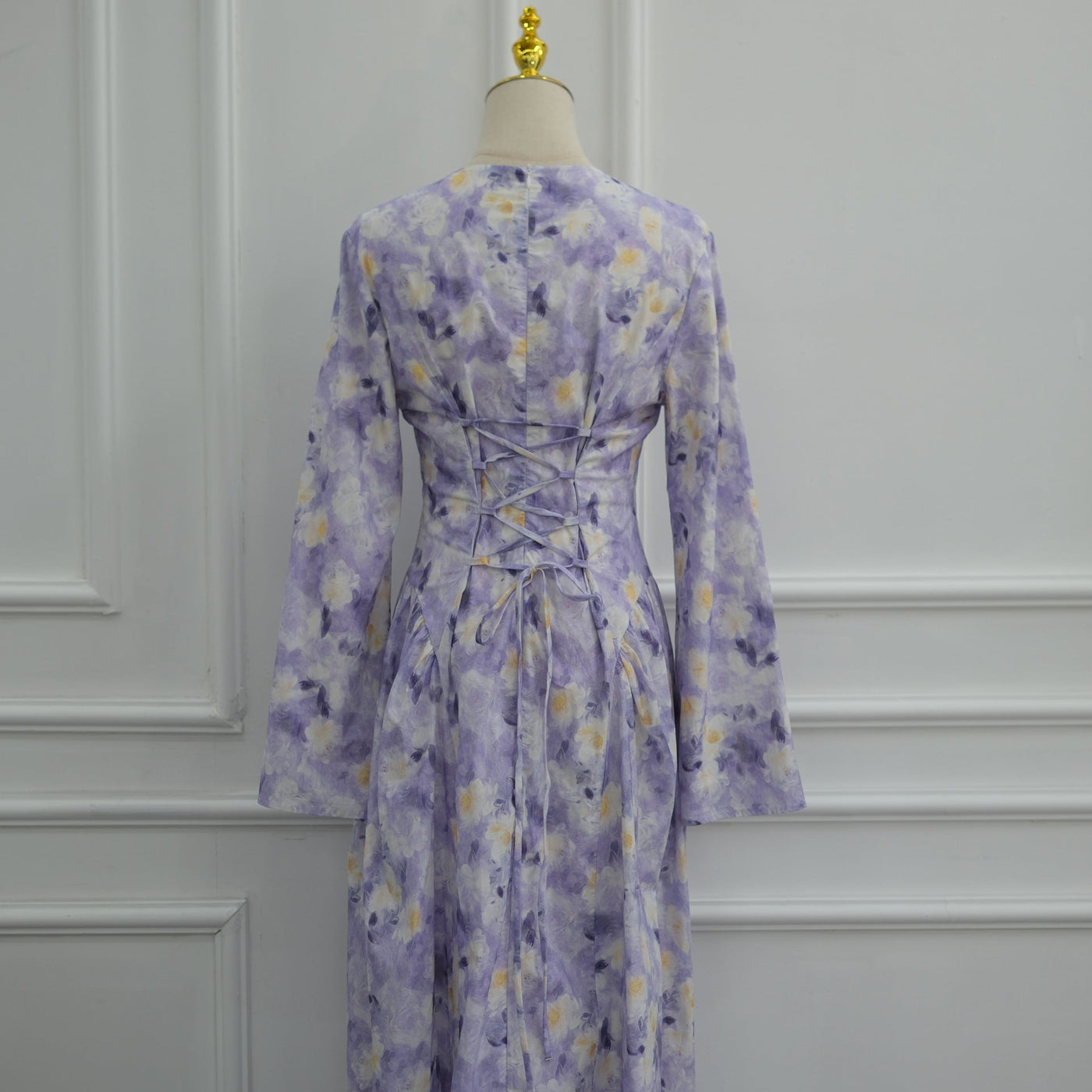 Robe Maxi à Manches Évasées Imprimé Floral Aquarelle (MS516)