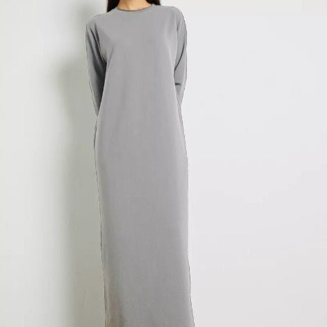 Robe Maxi Pull-over Classique | Robe Unie à Col Rond et Manches Longues (MA317)