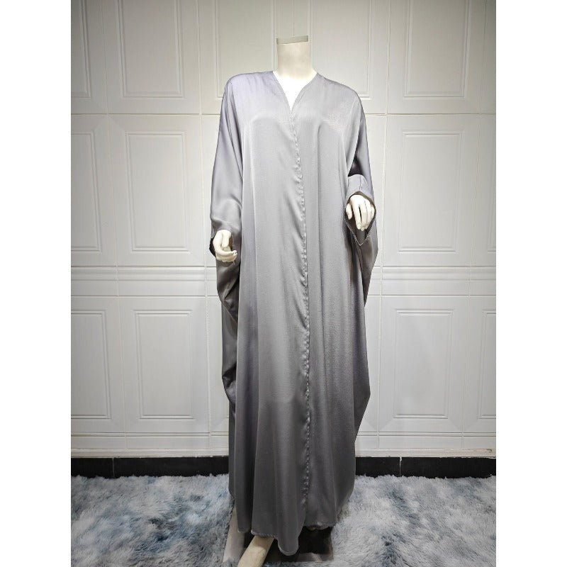 Robe Abaya à Manches Chauve-Souris Douces | Robe Cardigan en Satin à Col en V (MOA224)