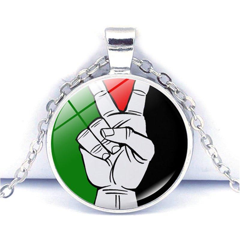 MAC076 Collier pendentif Time Gem Keffieh Palestine Paix Anti-Guerre