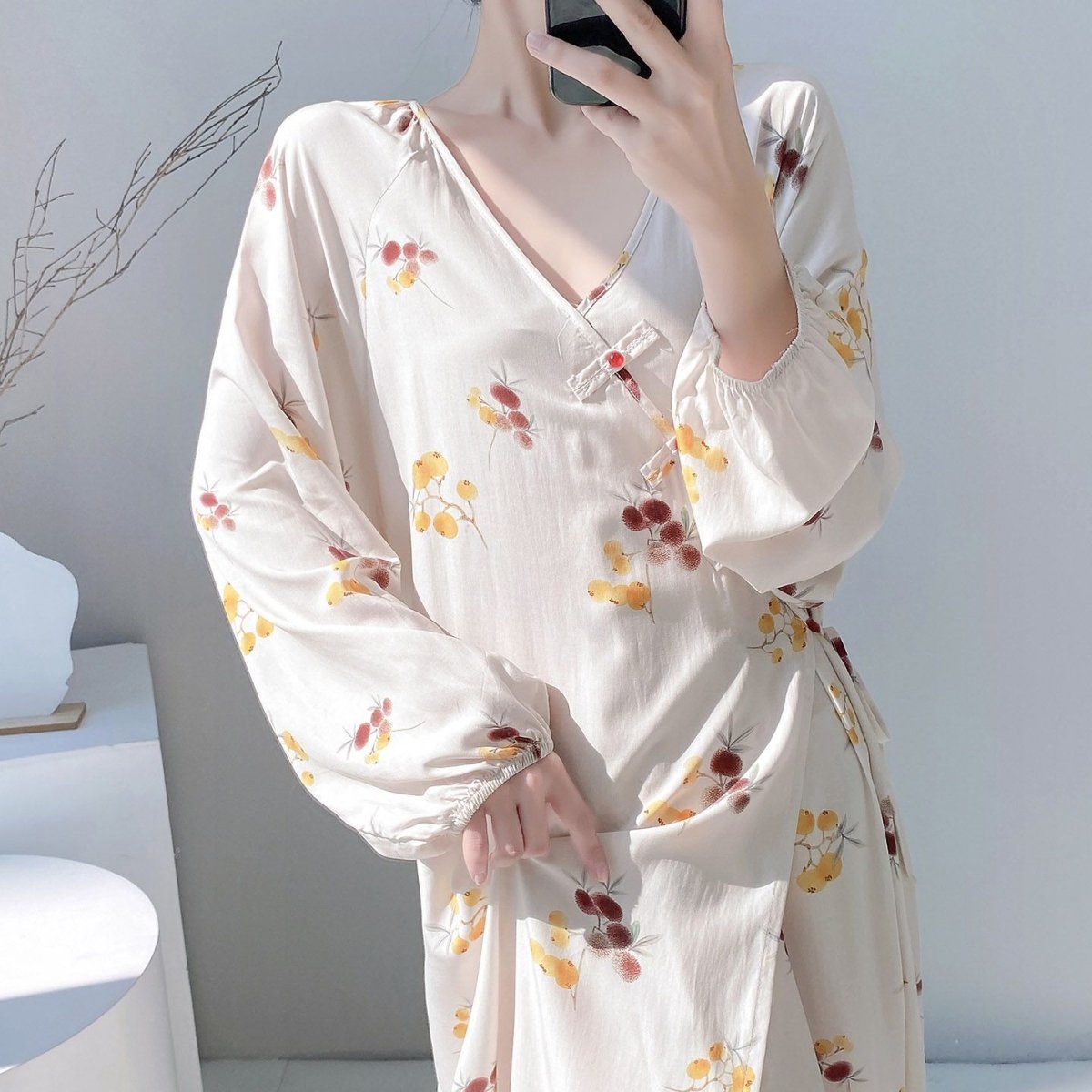 Robe portefeuille longue à motif jacquard et imprimé, style chinois (MS424)