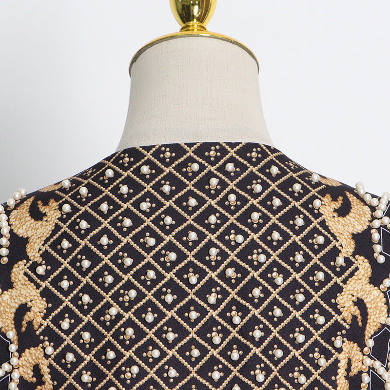 Blazer Vintage Orné de Perles et Perles de Rocaille | Veste de Luxe à Imprimé Géométrique (MS218)