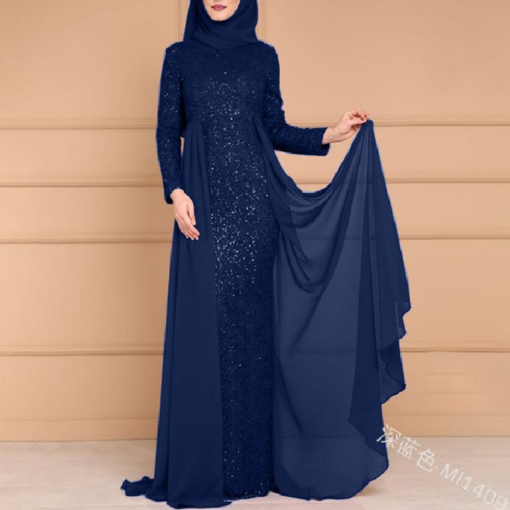 Robe longue à sequins, manches longues, coupe ajustée (MS235)