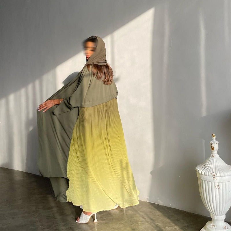Robe Abaya Plissée Élégante à Dégradé | Robe Longue en Mousseline Pudique pour Femme Musulmane (MOA223)