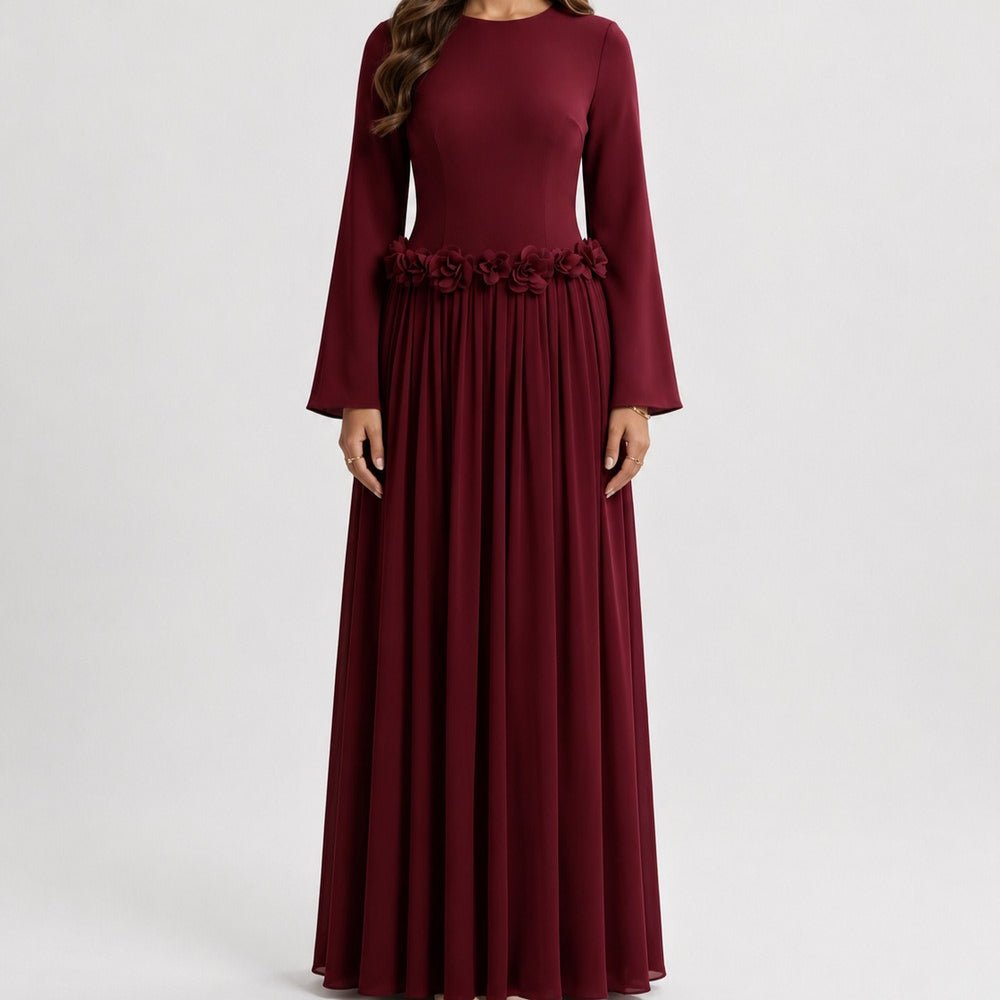 Robe Maxi Ajustée à la Taille 3D Rose(MS515)