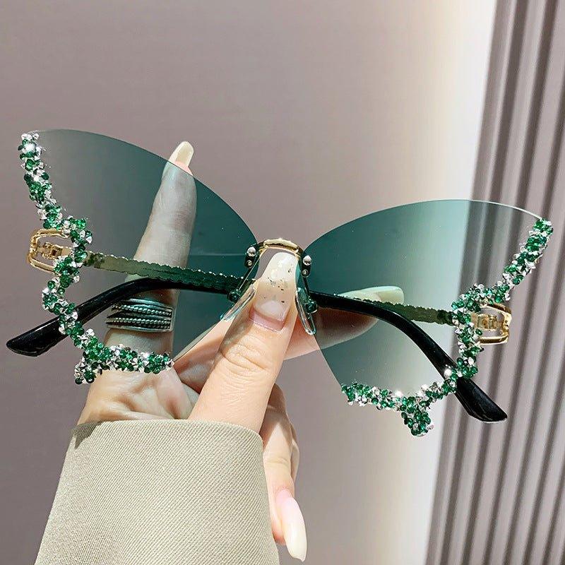 Lunettes de soleil MAC116 grande monture haut de gamme sertie de strass papillon anti-UV