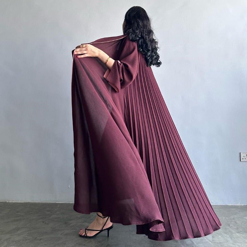 Robe longue automne et hiver à ouverture avant | Abaya cardigan plissée unie (MOA218)
