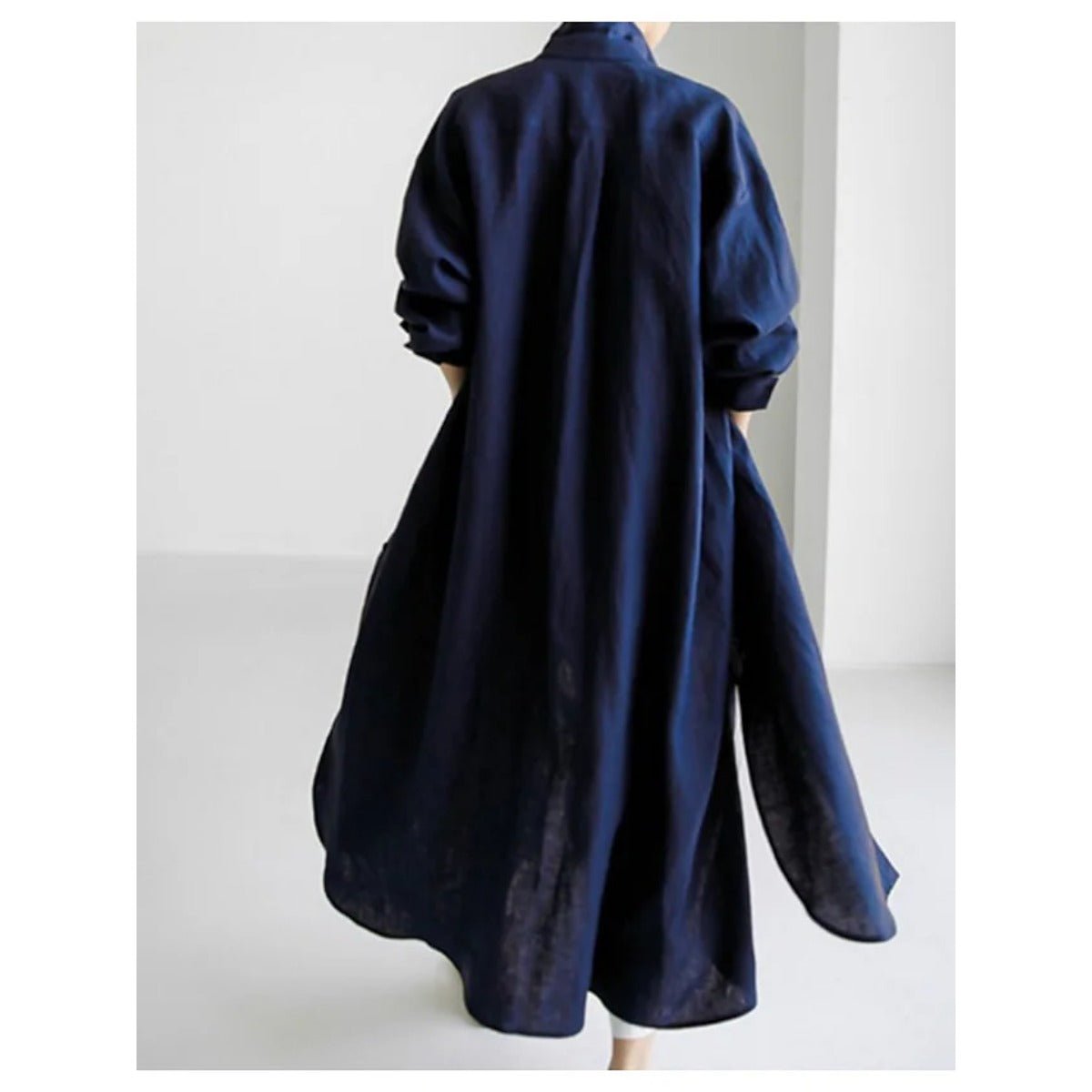 Robe-chemise décontractée et élégante en lin mélangé pour musulmanes | Maxi robe modeste boutonnée devant avec fentes latérales (MS096)