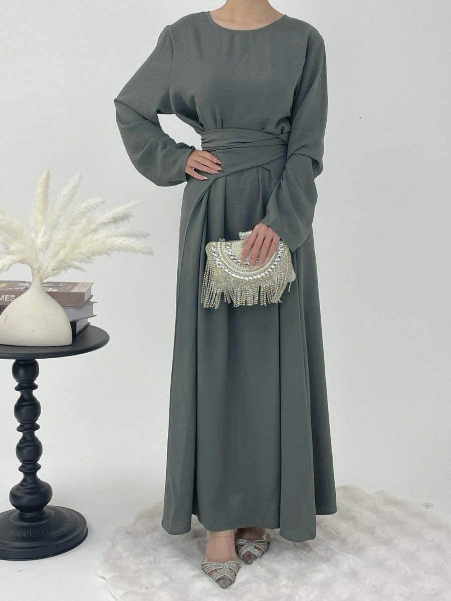 Robe du soir abaya élégante en crêpe glacé à lacets (MA160)