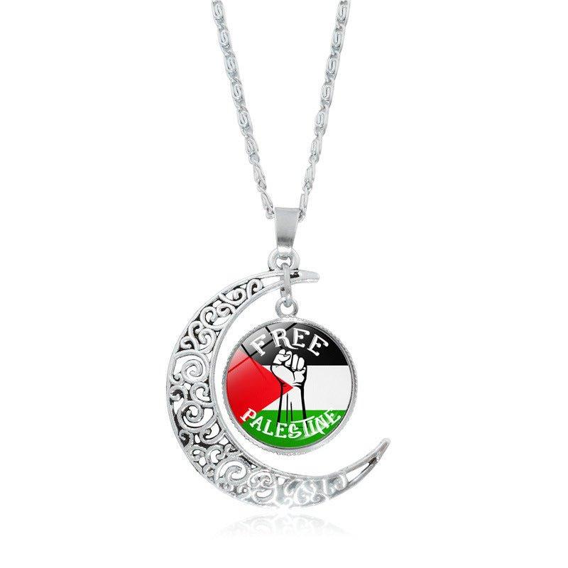 MAC077 Collier pendentif Lune évidée en argent, keffiyeh polyvalent pour femme