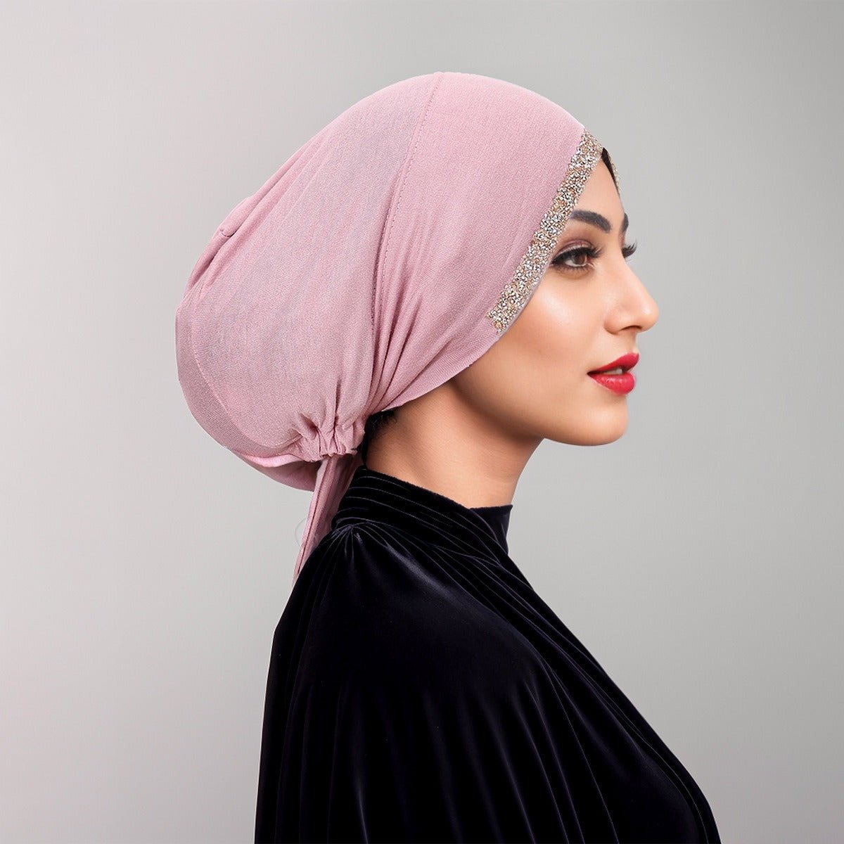 Bonnet Hijab de Luxe en Coton Mercerisé, Orné de Cristaux, Réglable avec Lacet Élastique, Design Respirant (MH115)