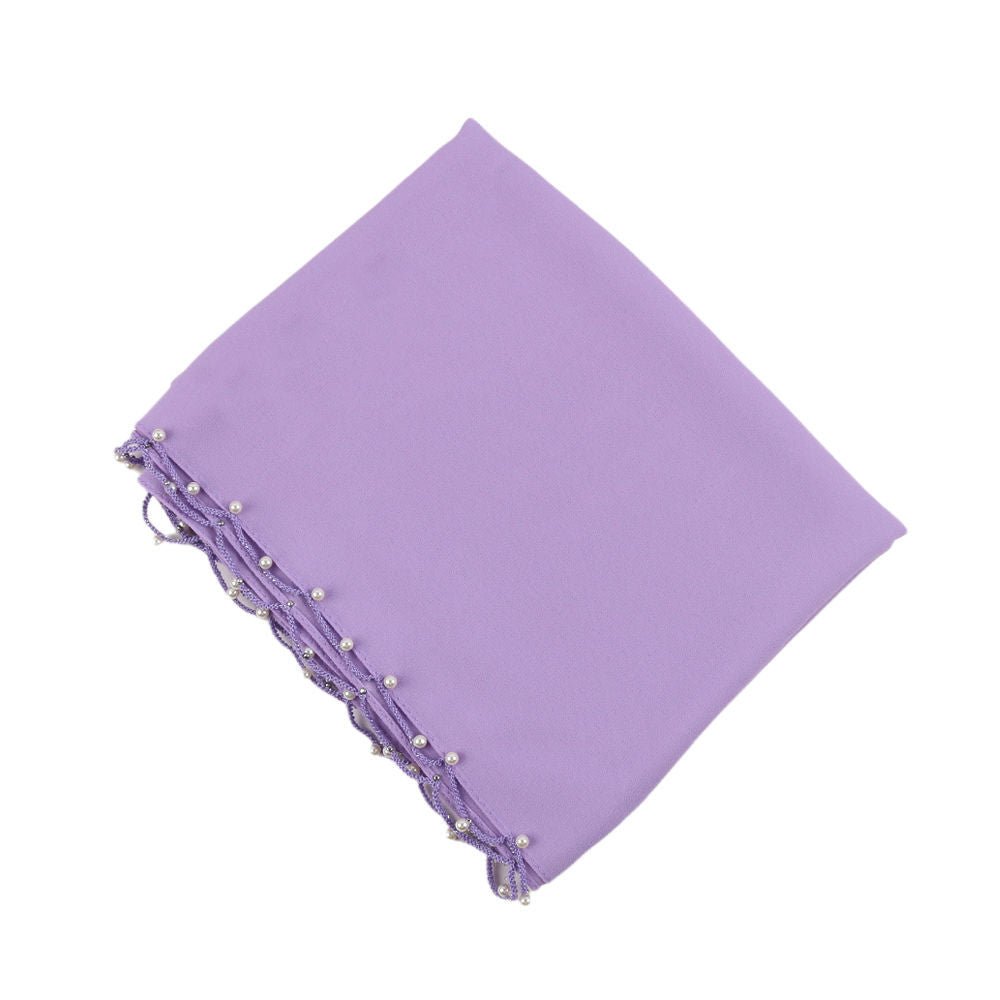 Hijab en Chiffon Uni avec Bordure Perlée Délicate, Vague Ornée de Perles (MH139)