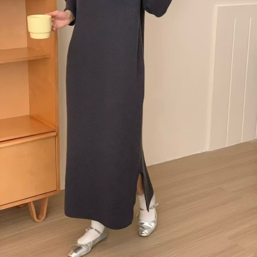 Robe maxi en maille côtelée à col montant (MS158)