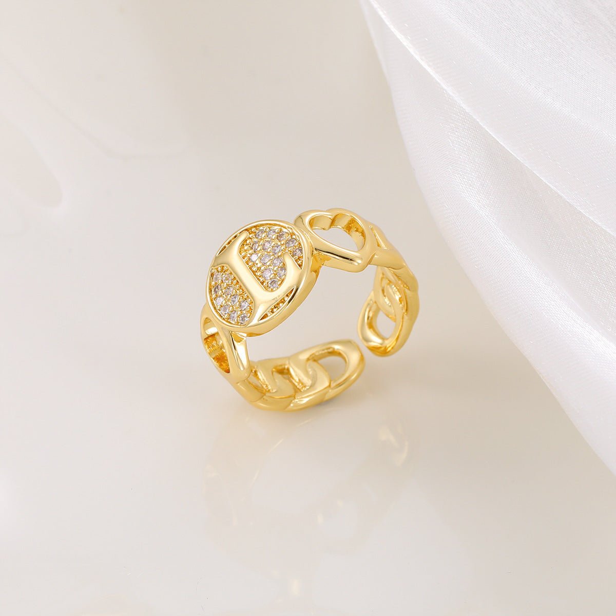 Ensemble MAC186 Cuivre avec Zircon, Bague Lettre Love Brillante Plaqué Or Réel 18K