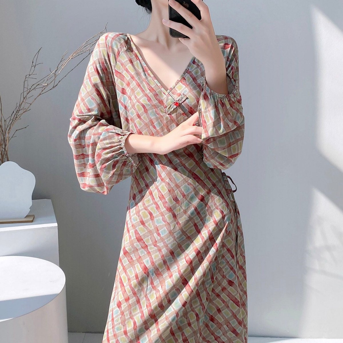Robe portefeuille longue à motif jacquard et imprimé, style chinois (MS424)