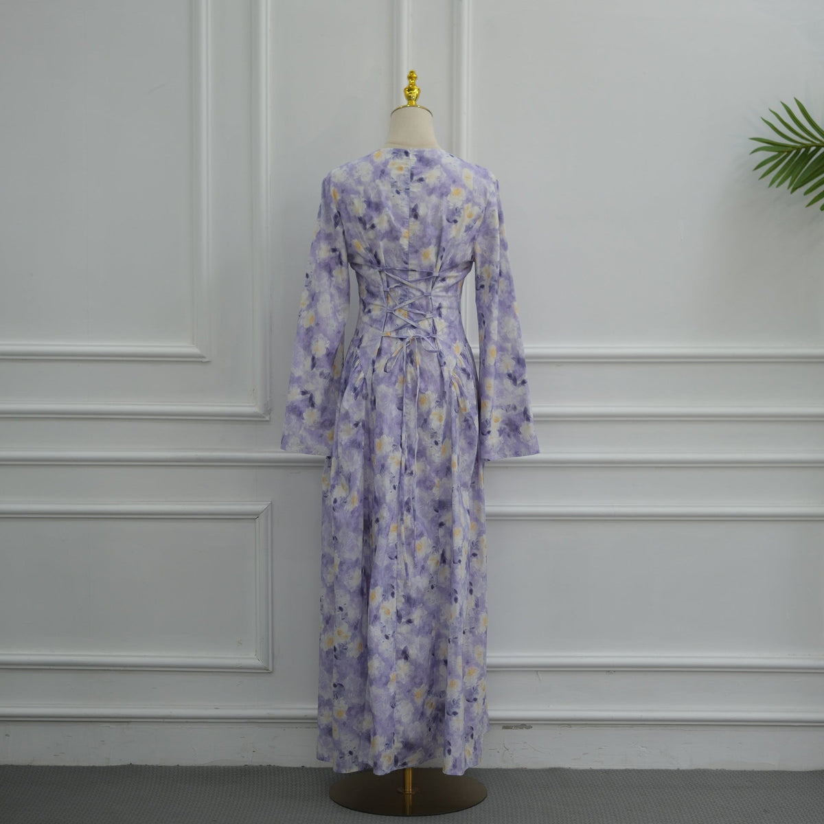 Robe Maxi à Manches Évasées Imprimé Floral Aquarelle (MS516)