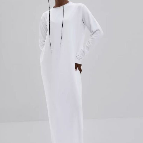 Robe Maxi Pull-over Classique | Robe Unie à Col Rond et Manches Longues (MA317)
