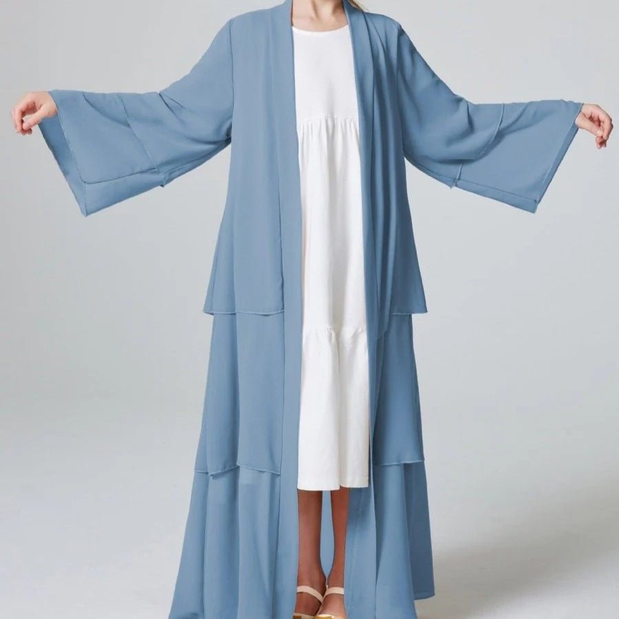 Abaya ouverte en mousseline unie 3 couches pour fillettes (MKG009)