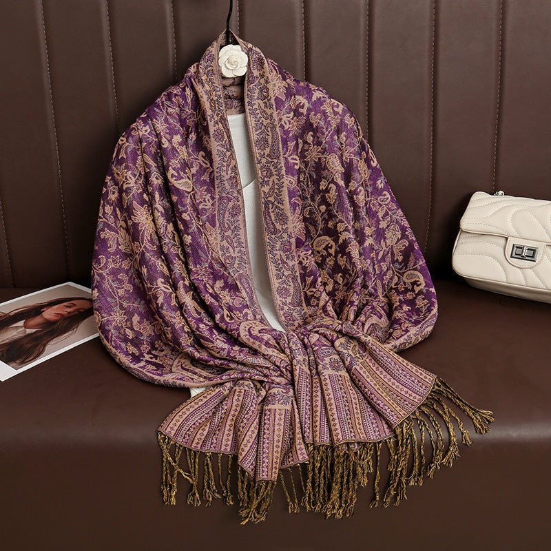 Hijab Vintage Shawl à Motif Fleur de Cajou avec Pompons (MH101)