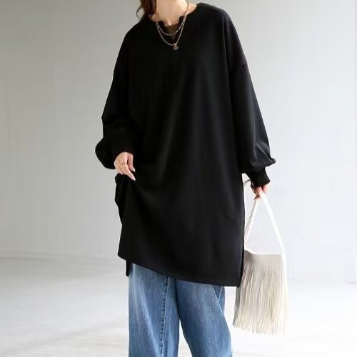 Sweat Tunique Oversize en Coton | Haut Pull Col en V Manches Longues (MS210)
