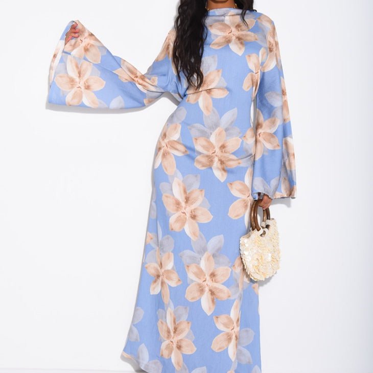 Robe Maxi Froissée Délavée à Imprimé Floral (MS437)