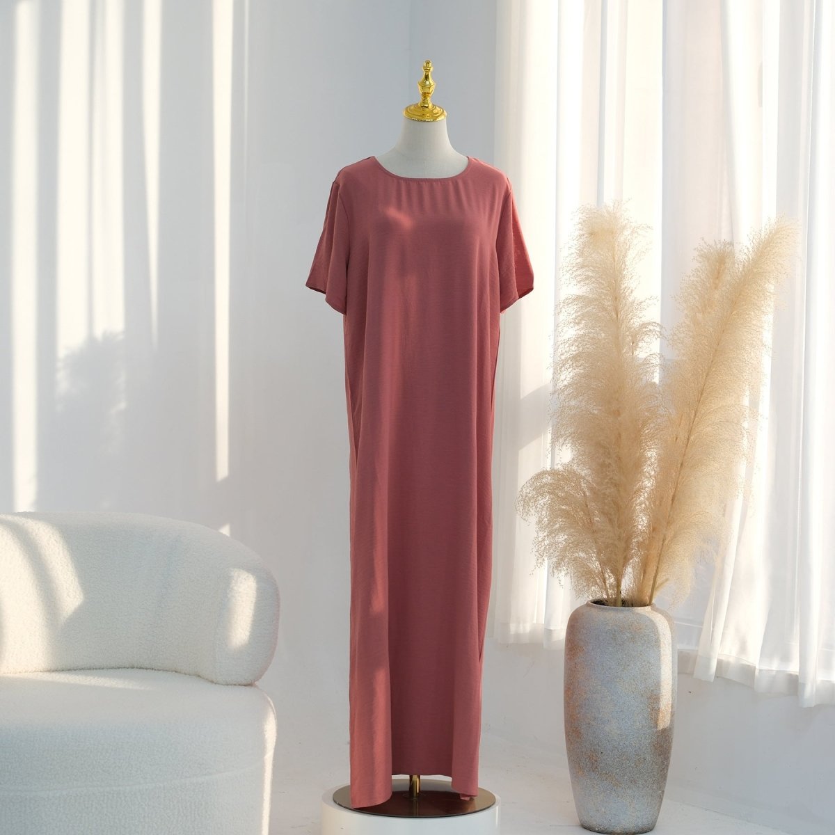 Robe Basique Froissée en Soie Glacée (MA392)