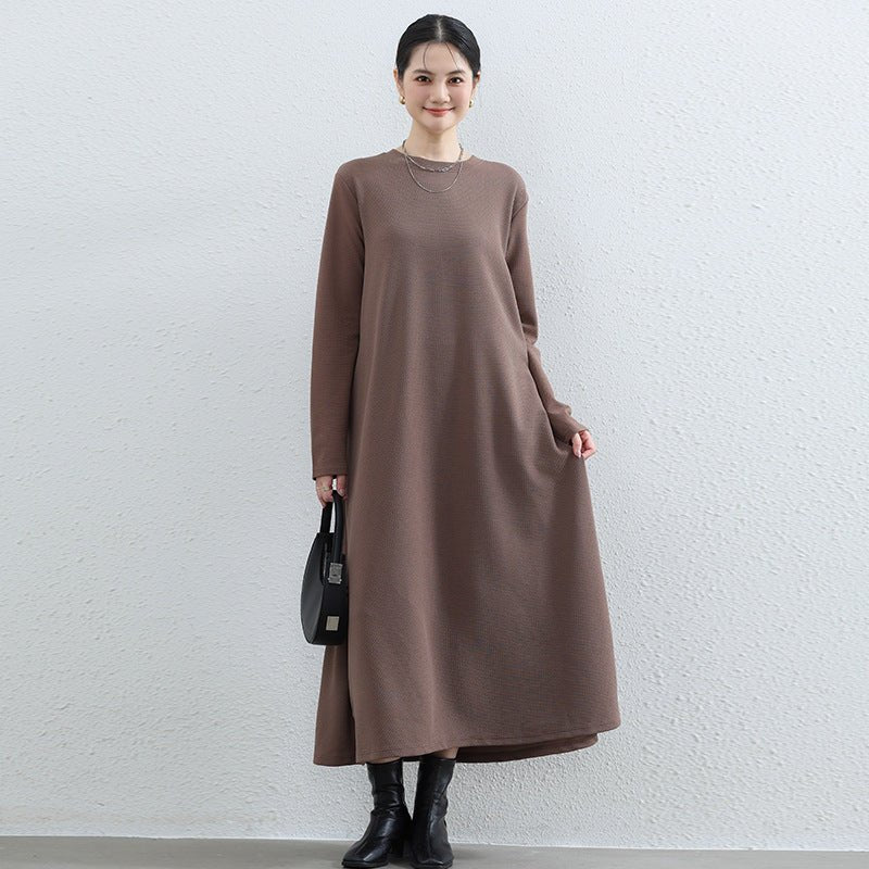 Robe Maxi Trapèze Élégante à Col Rond - Abaya Unie Modeste avec Poches (MA310)