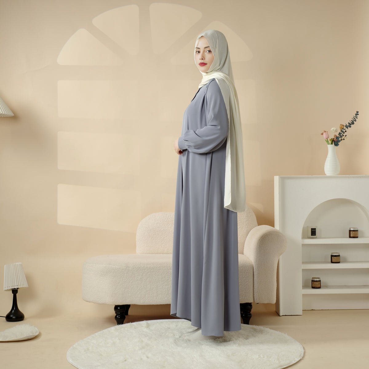 Abaya Pull Boutonnée à l'Épaule Coloris Macaron (UKMA083)
