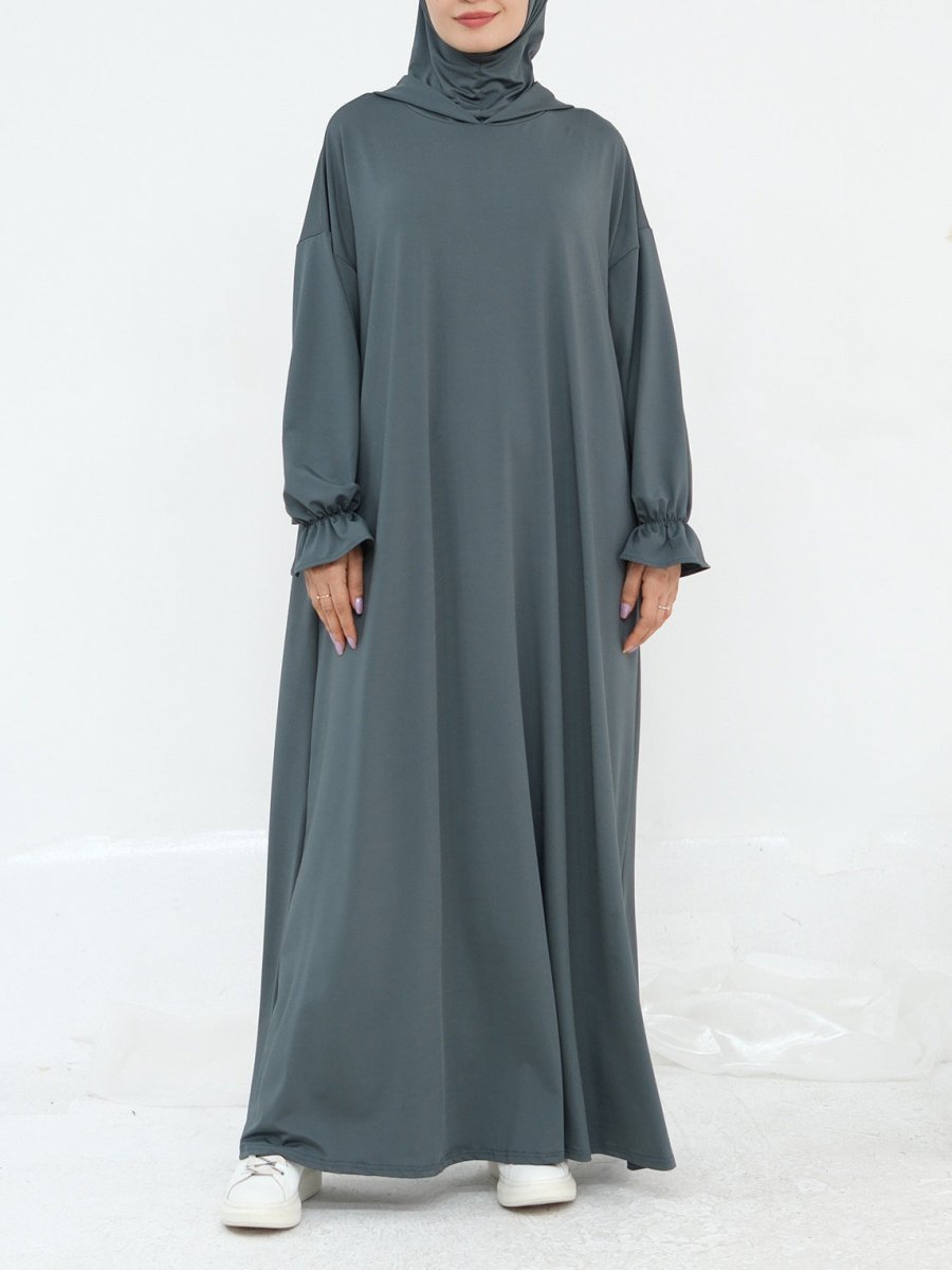 Robe Maxi à Capuche en Milk Silk Confortable avec Poches | Robe à Manches Longues et Poignets Élastiques (MA321)