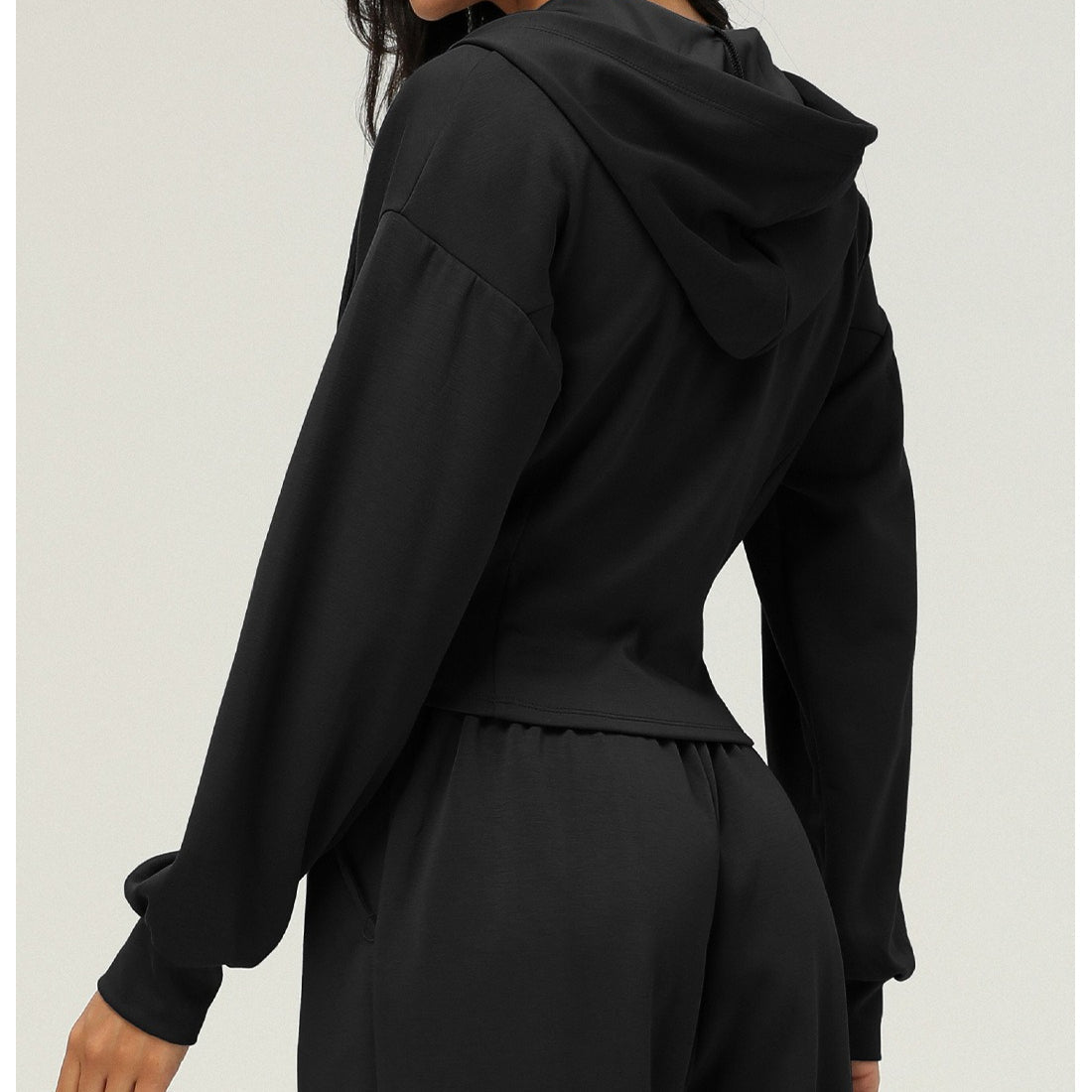 Veste à Capuche Zippée Athlétique | Haut de Yoga Cintré à la Taille avec Poches (MS169)