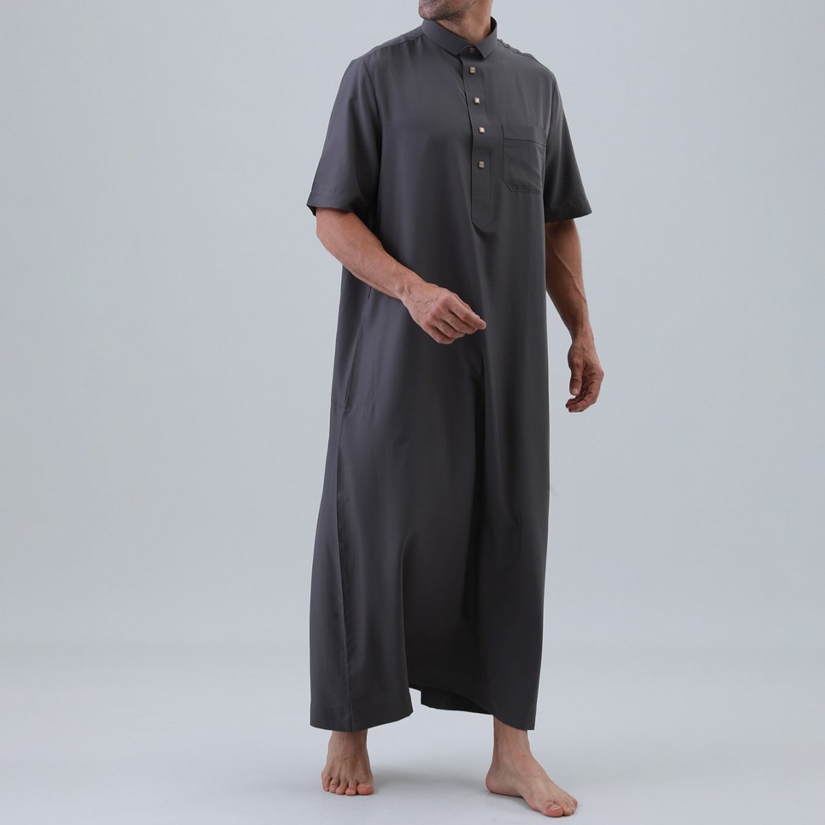 Thobe uni pour homme avec patte de boutonnage (MT038)