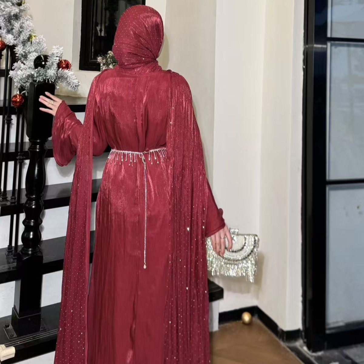 Robe Abaya Maxi à Manches Cape Plissées (MA430)