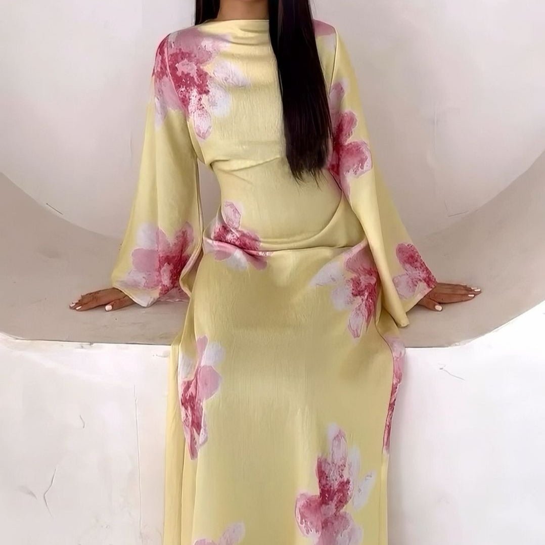 Robe Abaya Maxi à Manches Cloche Imprimé Floral (MA214)