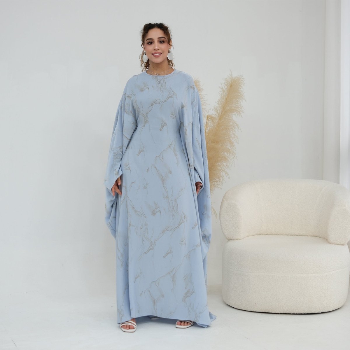 Robe Longue Imprimée à Manches Chauve-Souris (MA446)